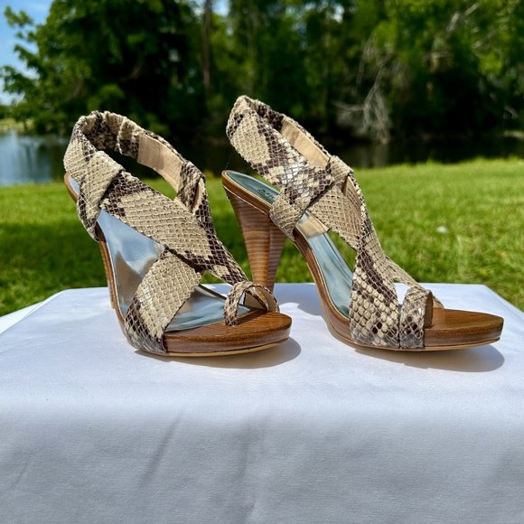 MICHAEL Michael Kors Shoes - MICHAEL Michael Kors Sycamore Embossed Python Leather Sandals Heels size…